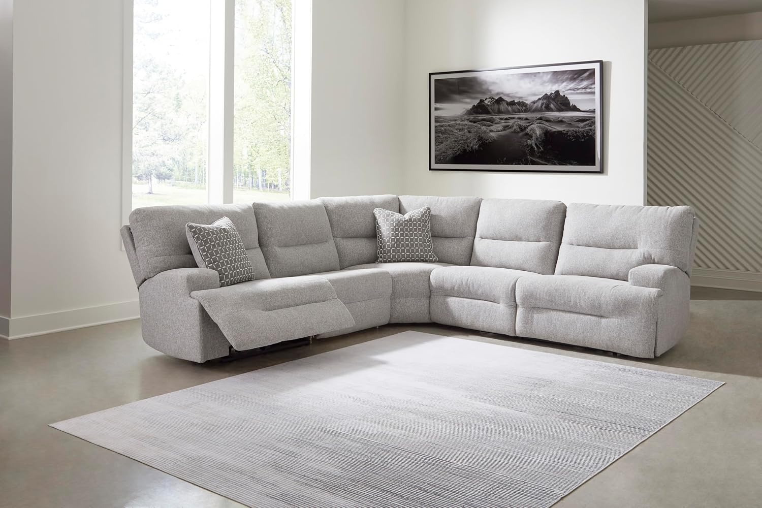 image:imageSignature Design by Ashley Acklen Place Power Reclining Sectional Sofa with Chaise Zero Gravity Posture amp Console NextGen Nuvella StainResistant Fabric Ideal for Living Room Lounging Pewter GrayPewter