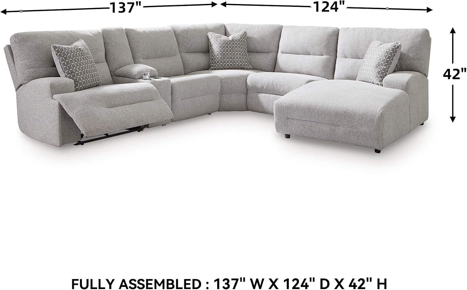 image:imageSignature Design by Ashley Acklen Place Power Reclining Sectional Sofa with Chaise Zero Gravity Posture amp Console NextGen Nuvella StainResistant Fabric Ideal for Living Room Lounging Pewter GrayPewter