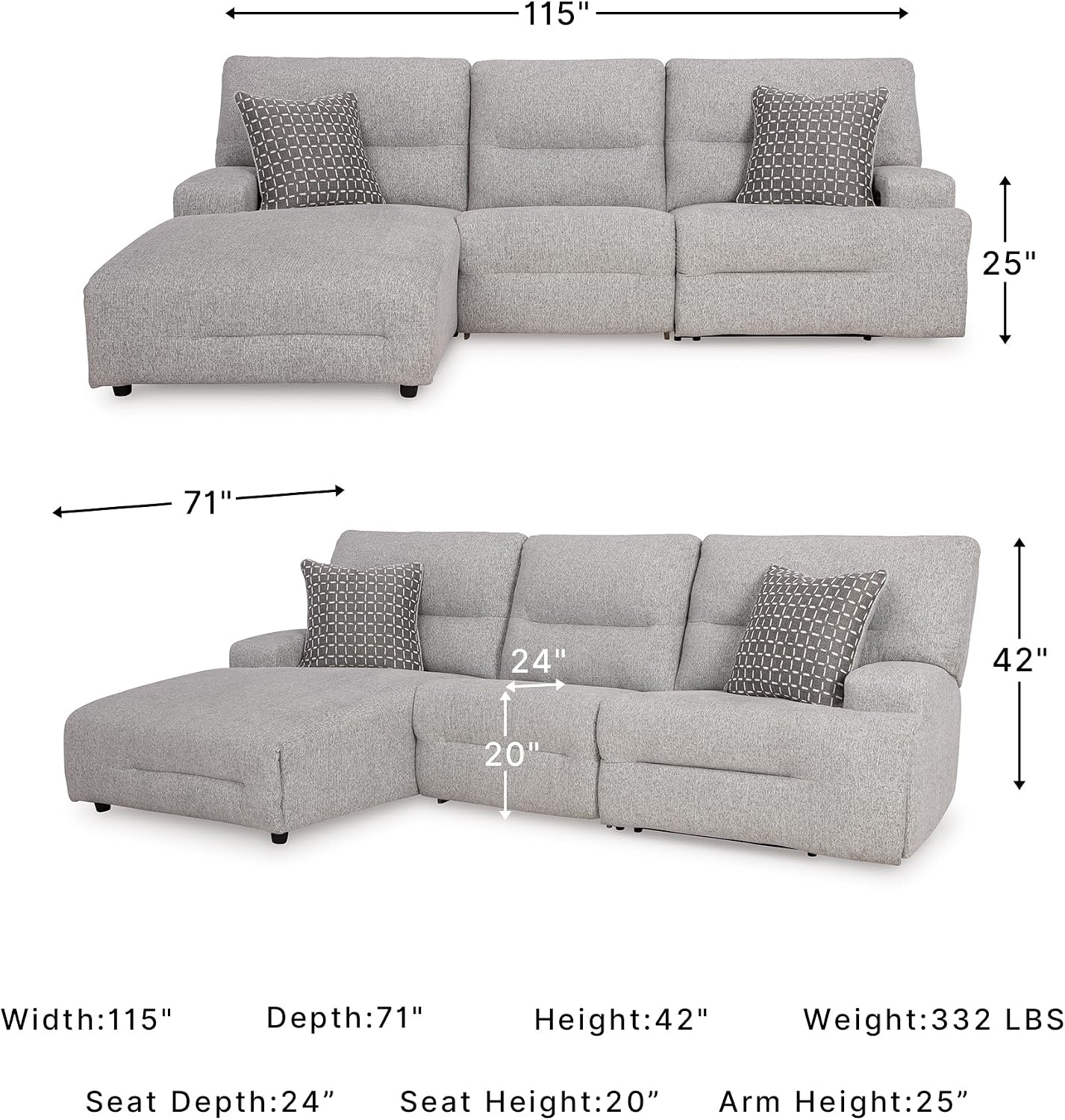 image:imageSignature Design by Ashley Acklen Place Power Reclining Sectional Sofa with Chaise Zero Gravity Posture amp Console NextGen Nuvella StainResistant Fabric Ideal for Living Room Lounging Pewter GrayPewter