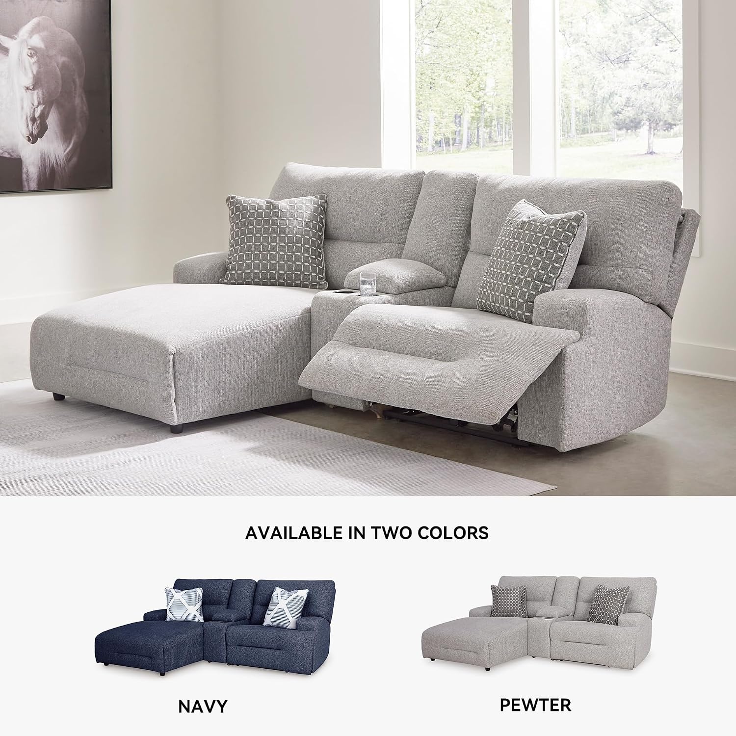 image:imageSignature Design by Ashley Acklen Place Power Reclining Sectional Sofa with Chaise Zero Gravity Posture amp Console NextGen Nuvella StainResistant Fabric Ideal for Living Room Lounging Pewter GrayPewter