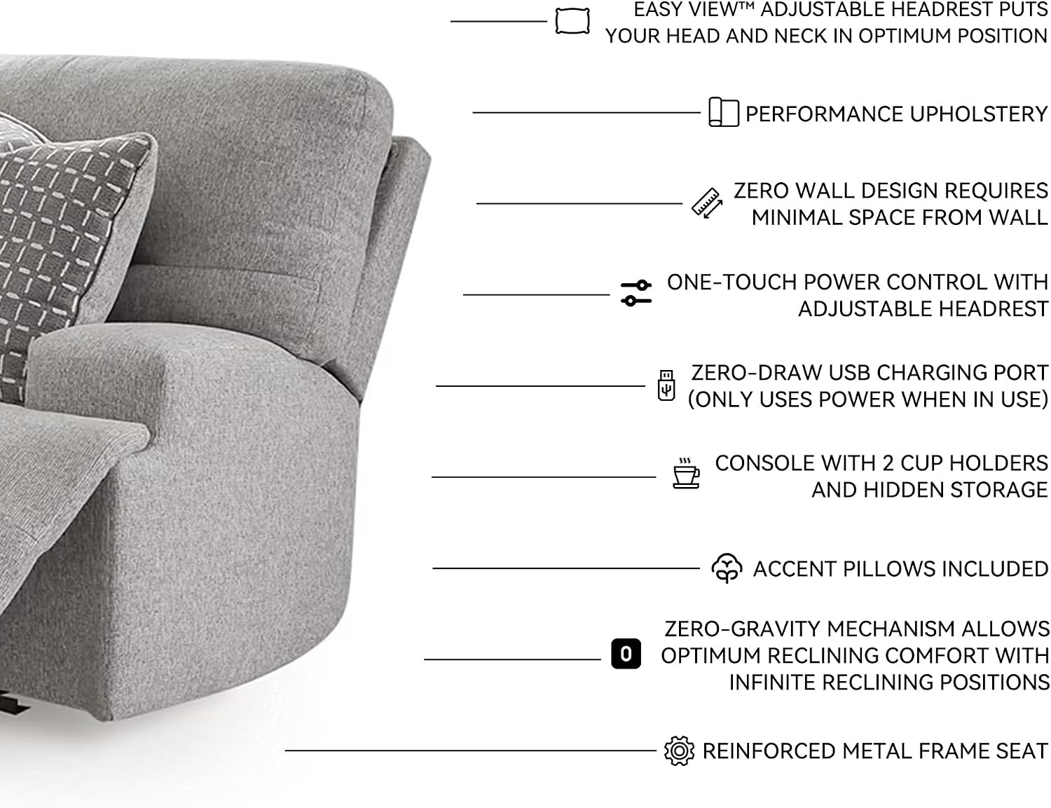 image:imageSignature Design by Ashley Acklen Place Power Reclining Sectional Sofa with Chaise Zero Gravity Posture amp Console NextGen Nuvella StainResistant Fabric Ideal for Living Room Lounging Pewter GrayPewter