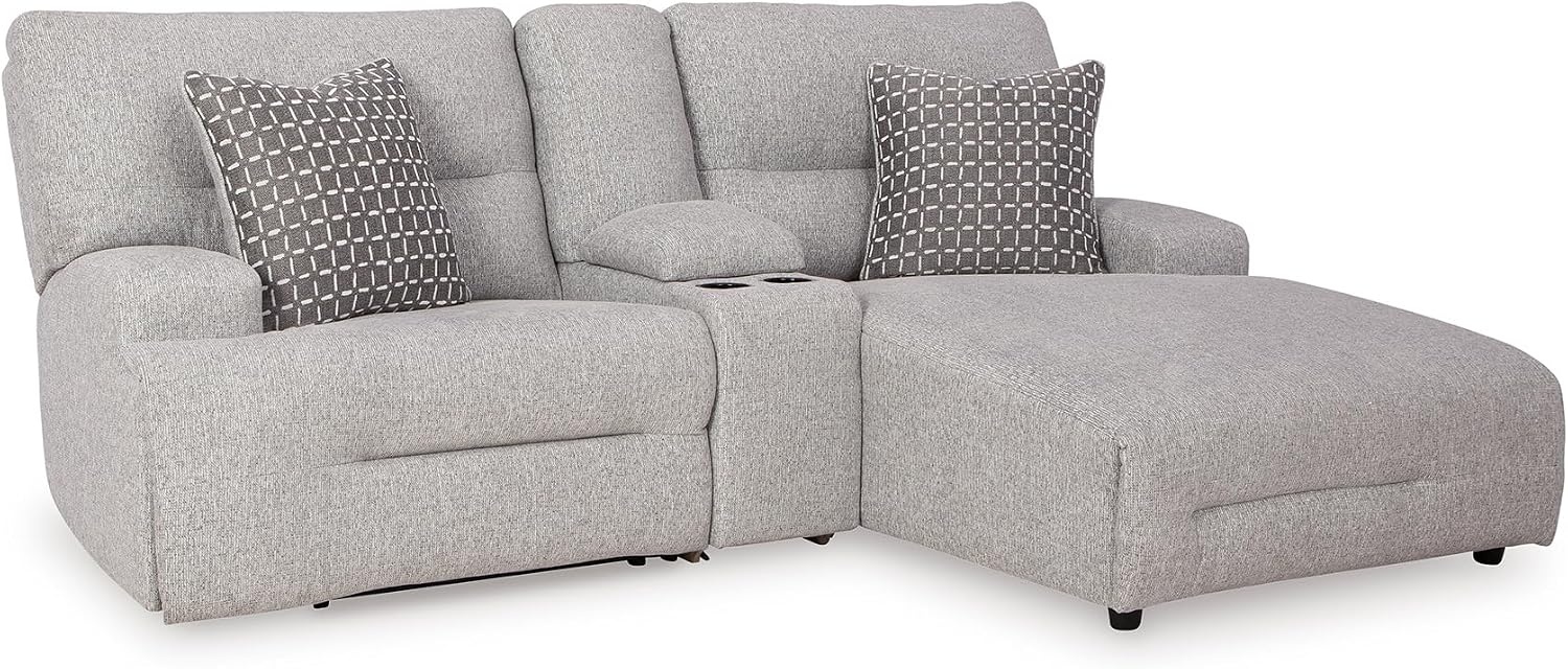 image:imageSignature Design by Ashley Acklen Place Power Reclining Sectional Sofa with Chaise Zero Gravity Posture amp Console NextGen Nuvella StainResistant Fabric Ideal for Living Room Lounging Pewter GrayPewter