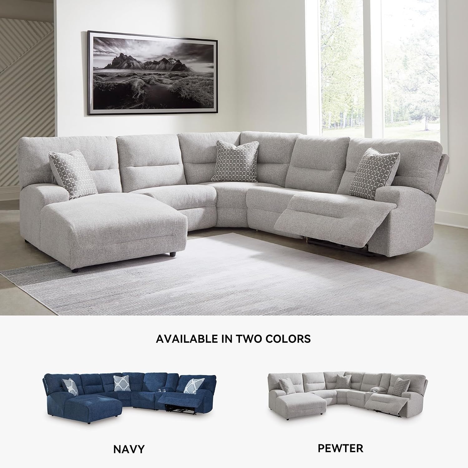 image:imageSignature Design by Ashley Acklen Place Power Reclining Sectional Sofa with Chaise Zero Gravity Posture amp Console NextGen Nuvella StainResistant Fabric Ideal for Living Room Lounging Pewter GrayPewter