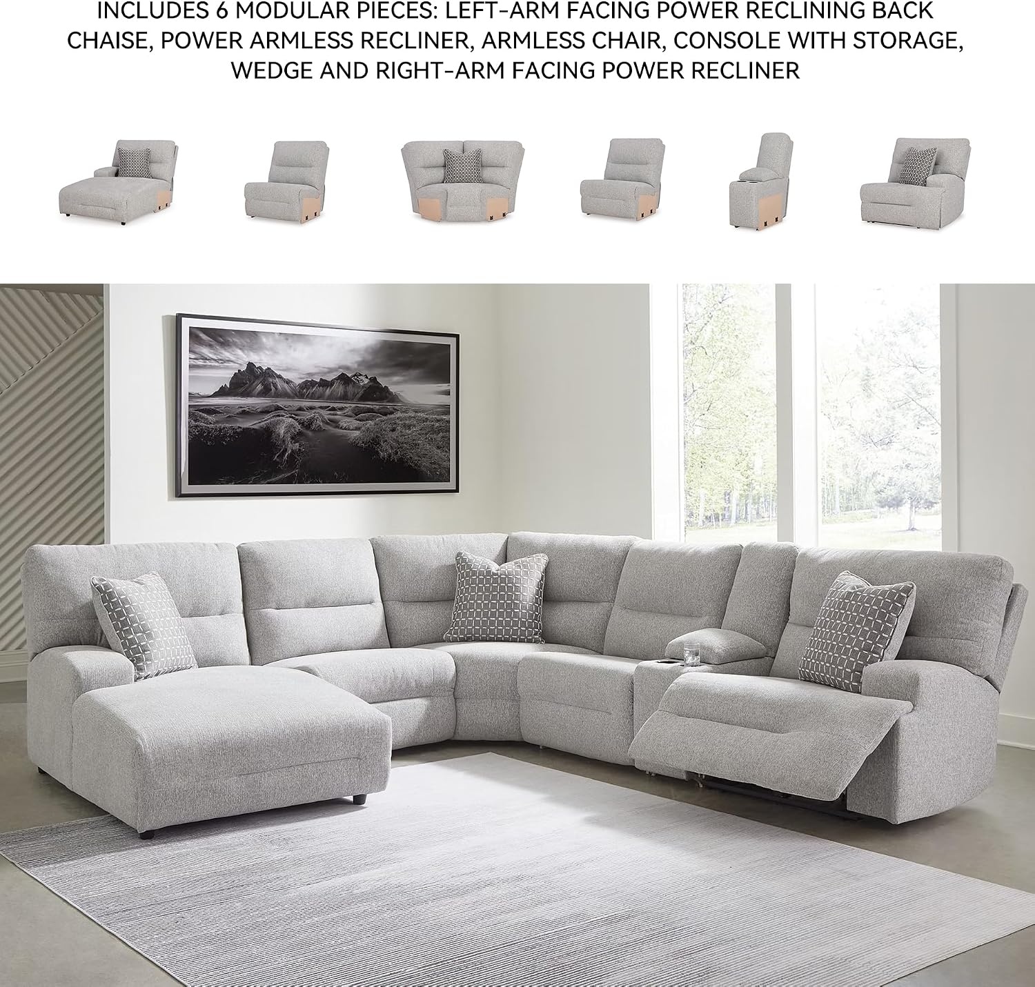 image:imageSignature Design by Ashley Acklen Place Power Reclining Sectional Sofa with Chaise Zero Gravity Posture amp Console NextGen Nuvella StainResistant Fabric Ideal for Living Room Lounging Pewter GrayPewter