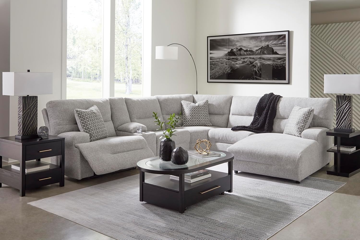 image:imageSignature Design by Ashley Acklen Place Power Reclining Sectional Sofa with Chaise Zero Gravity Posture amp Console NextGen Nuvella StainResistant Fabric Ideal for Living Room Lounging Pewter GrayPewter