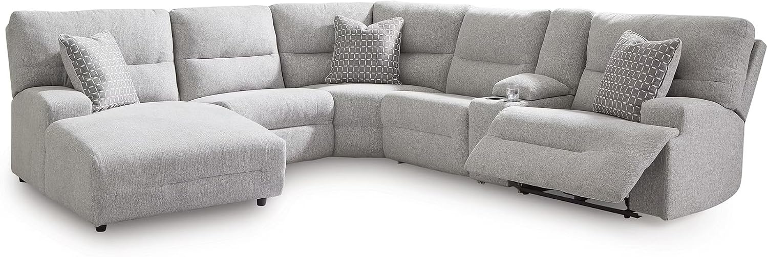 image:imageSignature Design by Ashley Acklen Place Power Reclining Sectional Sofa with Chaise Zero Gravity Posture amp Console NextGen Nuvella StainResistant Fabric Ideal for Living Room Lounging Pewter GrayPewter