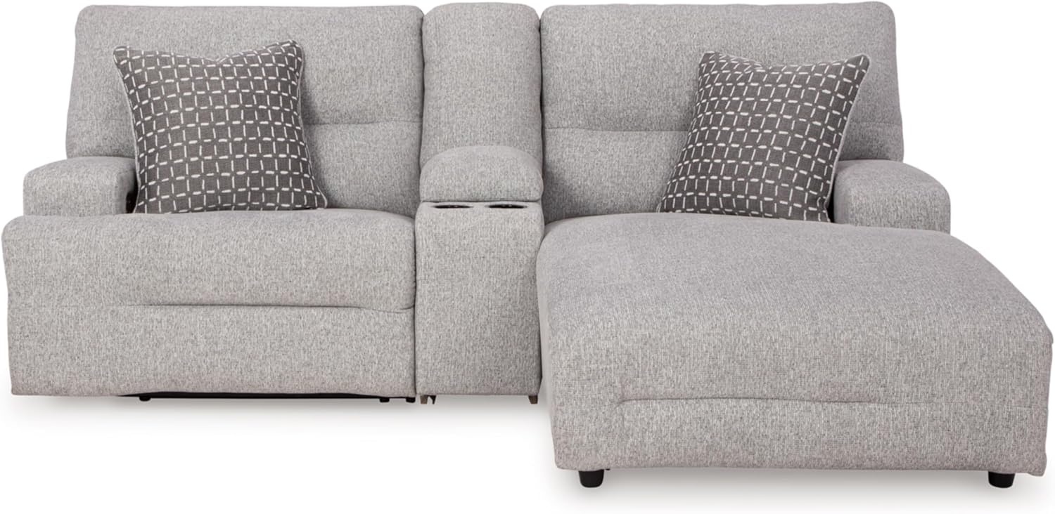 image:imageSignature Design by Ashley Acklen Place Power Reclining Sectional Sofa with Chaise Zero Gravity Posture amp Console NextGen Nuvella StainResistant Fabric Ideal for Living Room Lounging Pewter GrayPewter