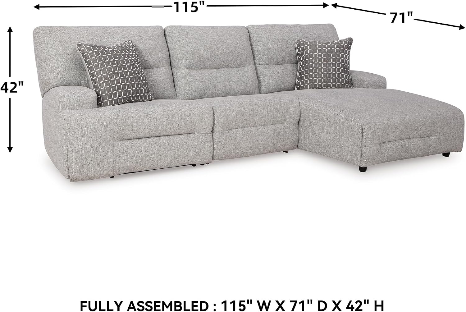 image:imageSignature Design by Ashley Acklen Place Power Reclining Sectional Sofa with Chaise Zero Gravity Posture amp Console NextGen Nuvella StainResistant Fabric Ideal for Living Room Lounging Pewter GrayPewter