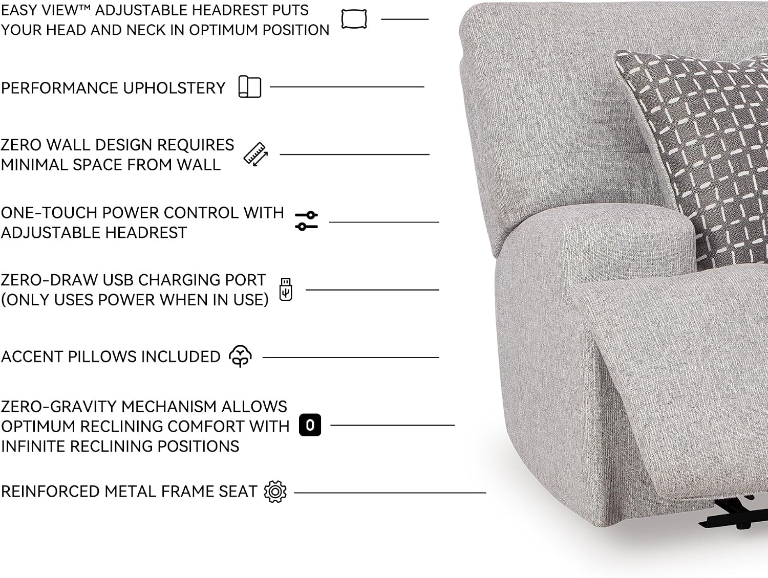 image:imageSignature Design by Ashley Acklen Place Power Reclining Sectional Sofa with Chaise Zero Gravity Posture amp Console NextGen Nuvella StainResistant Fabric Ideal for Living Room Lounging Pewter GrayPewter