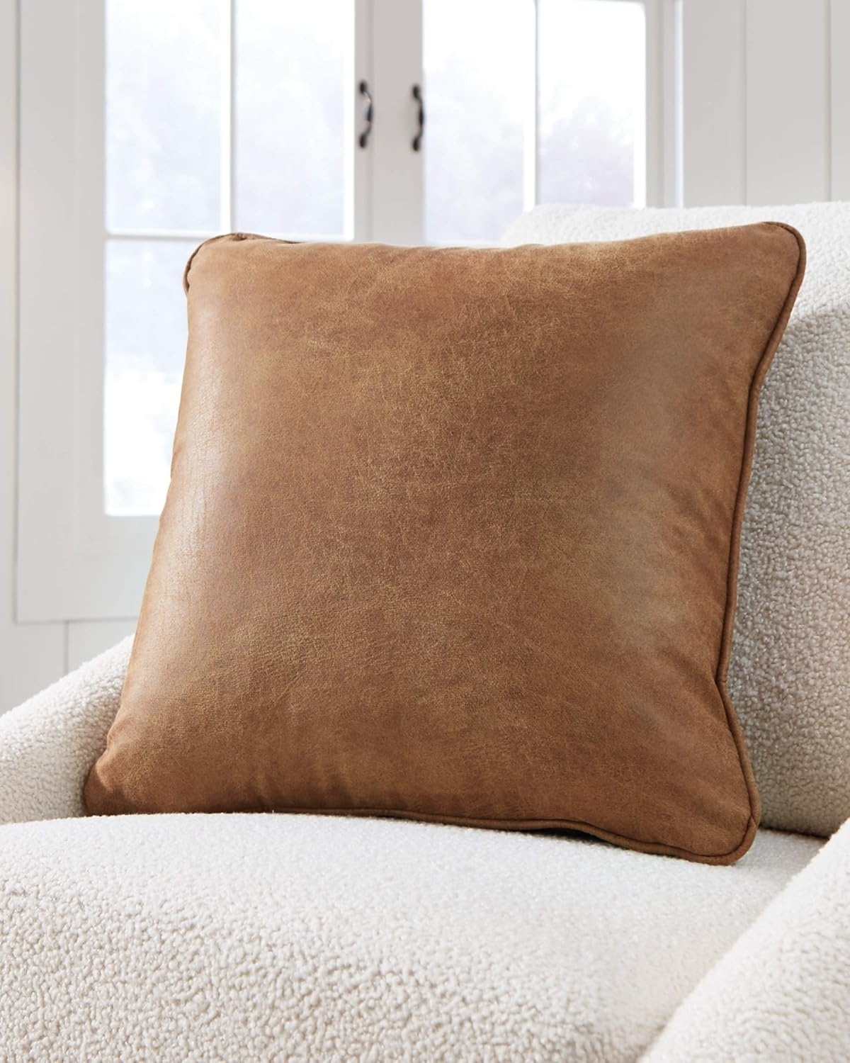 image:imageSignature Design by Ashley Cortnie Faux Leather Throw Pillow 20 x 20 Inches Brown