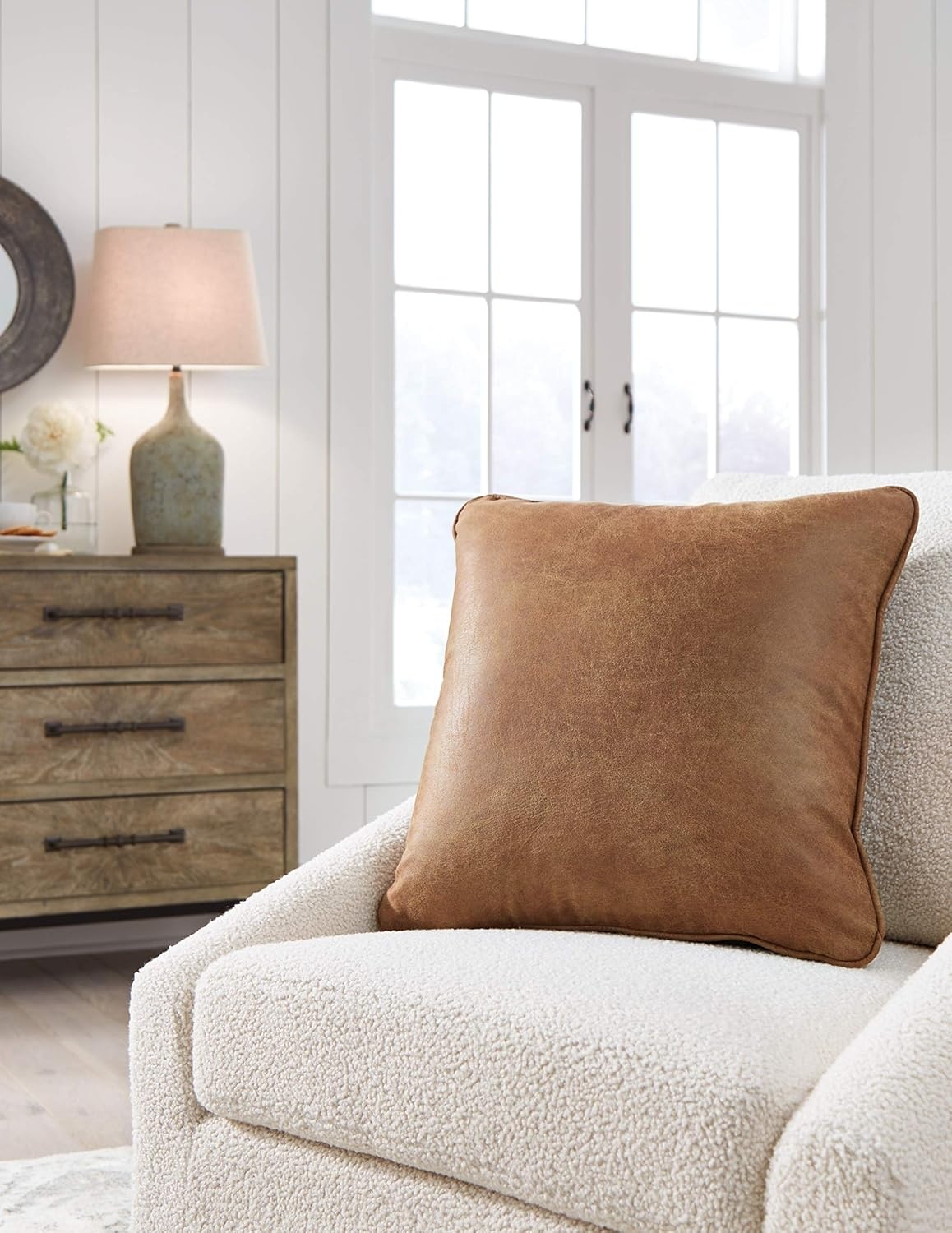 image:imageSignature Design by Ashley Cortnie Faux Leather Throw Pillow 20 x 20 Inches Brown