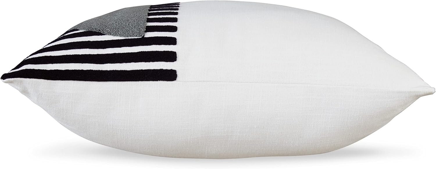 image:imageSignature Design by Ashley Longsum Contemporary Square Cotton Pillow with Embroidered Design 20 x 20 White amp Black