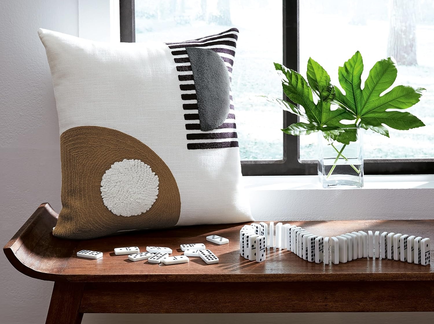 image:imageSignature Design by Ashley Longsum Contemporary Square Cotton Pillow with Embroidered Design 20 x 20 White amp Black