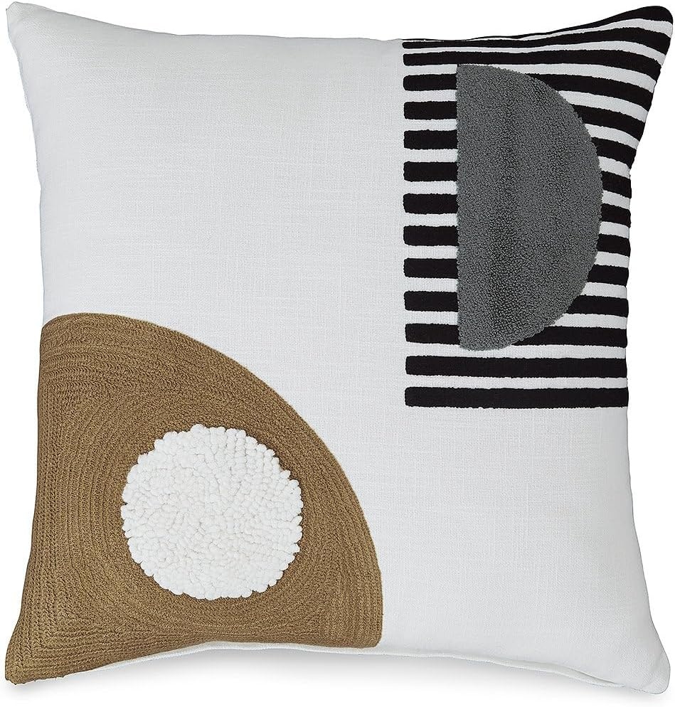 image:imageSignature Design by Ashley Longsum Contemporary Square Cotton Pillow with Embroidered Design 20 x 20 White amp Black