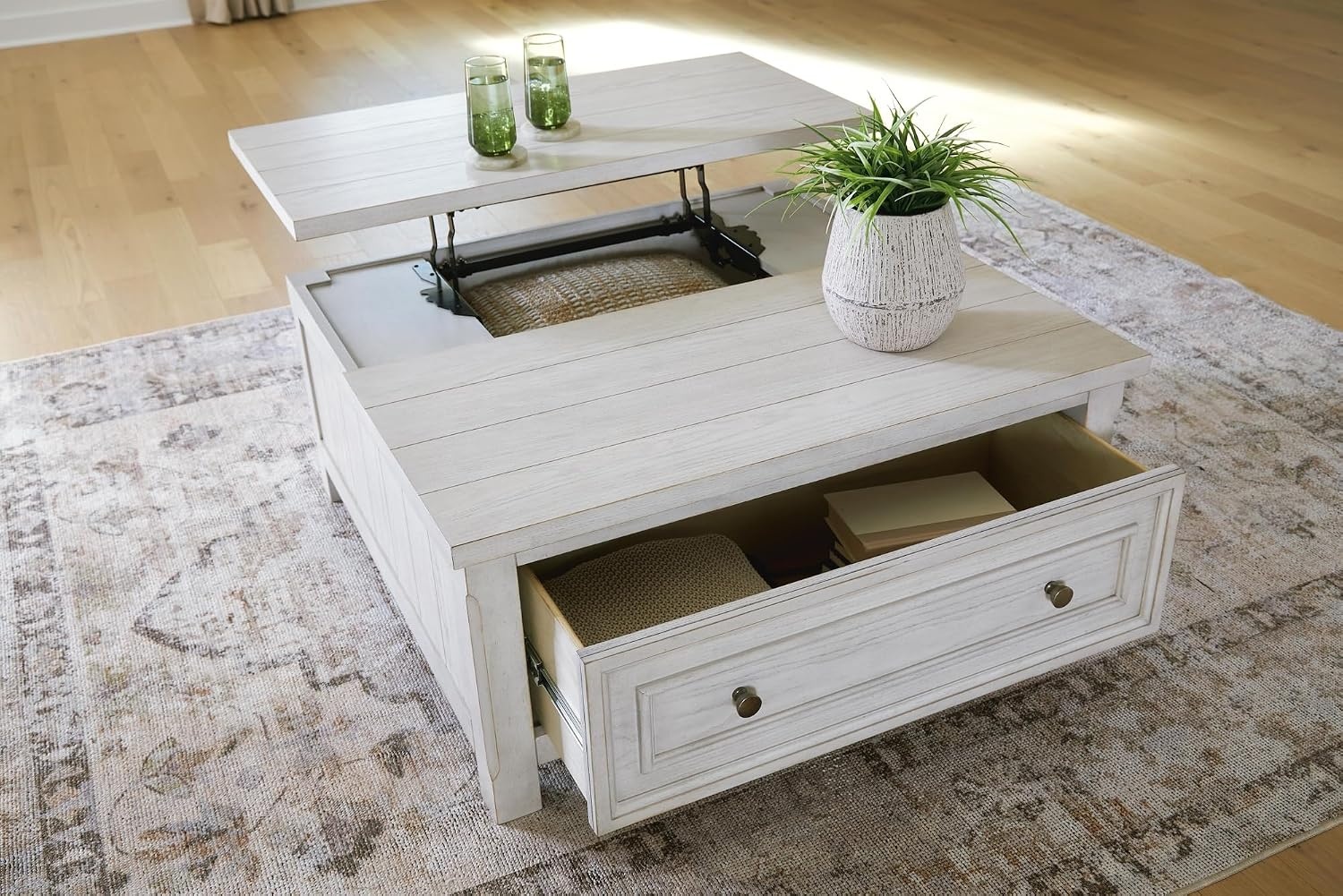 image:imageSignature Design by Ashley Robbinsdale Farmhouse 1Drawer LiftTop Coffee Table with Storage Antique White