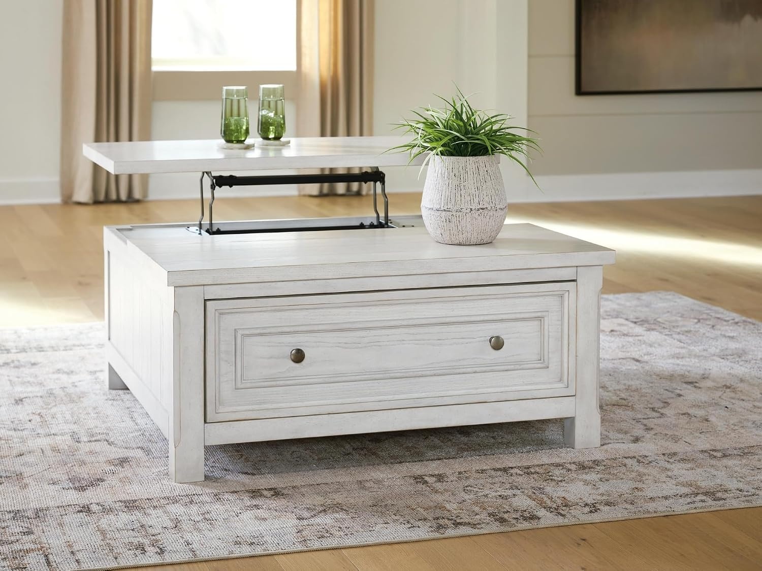 image:imageSignature Design by Ashley Robbinsdale Farmhouse 1Drawer LiftTop Coffee Table with Storage Antique White