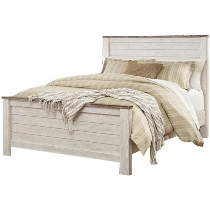 image:imageAshley Furniture Willowton 65 W x 87 D Farmhouse Wood Queen Sized Panel Bed in Whitewash FinishQueen
